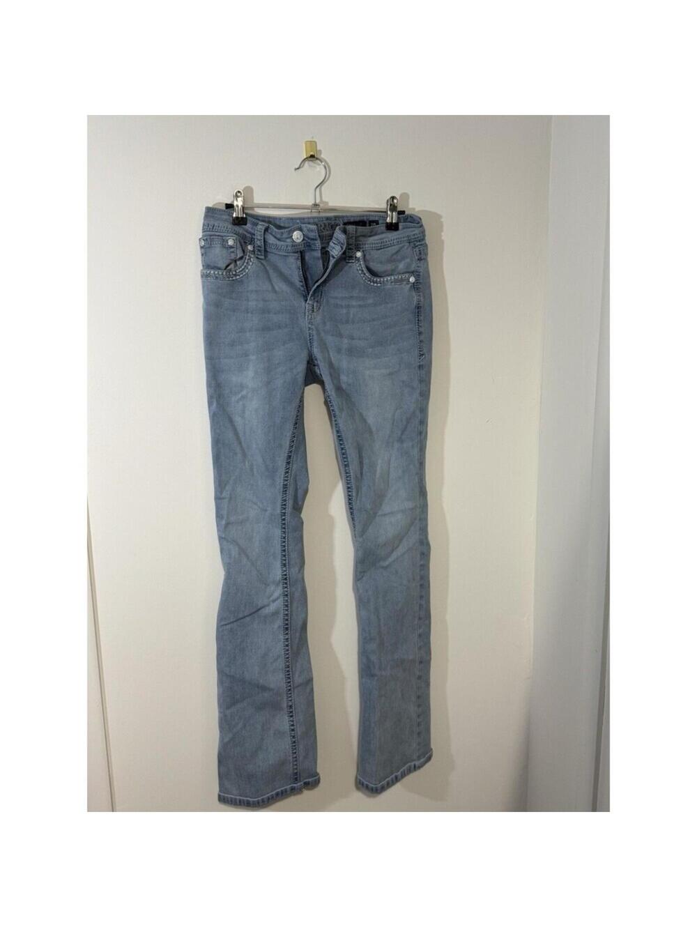 Grace Easy Fit Straight Light Blue Embroidered Beaded Button Zip Women's Jeans